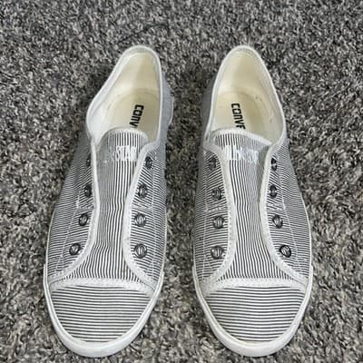 Converse All Star Black And White Striped Low Top No Laces Slip On Women's 6.5