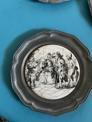 Vintage BMF 95% Zinn Pewter 7" Round German town Plates Set Of 6 - Thumbnail 2