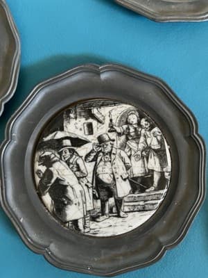 Vintage BMF 95% Zinn Pewter 7" Round German town Plates Set Of 6 - Thumbnail 7