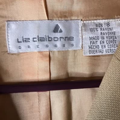 Vintage NWT Liz Claiborne Midi Dress Cap Sleeve Gold-Button Rayon Sand Sz.14 - Thumbnail 4