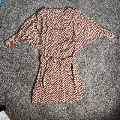 Liz Claiborne 3/4 Sleeve Chevron Belted Midi Dress Shoulder Pads Women Size 8 - Thumbnail 2