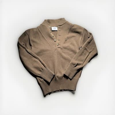 VTG Mitt’s Nitts Green 100% Wool 1/4 Button Henley Military OD Sweater Mens L