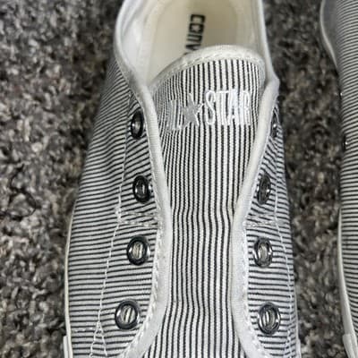 Converse All Star Black And White Striped Low Top No Laces Slip On Women's 6.5 - Thumbnail 2