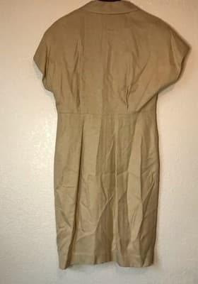 Vintage NWT Liz Claiborne Midi Dress Cap Sleeve Gold-Button Rayon Sand Sz.14 - Thumbnail 2
