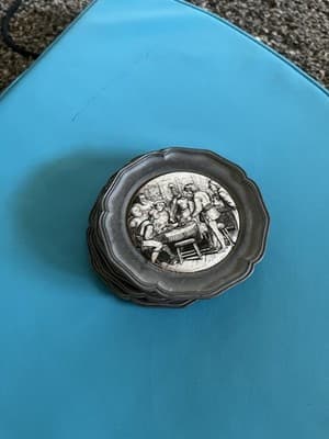 Vintage BMF 95% Zinn Pewter 7" Round German town Plates Set Of 6 - Thumbnail 3