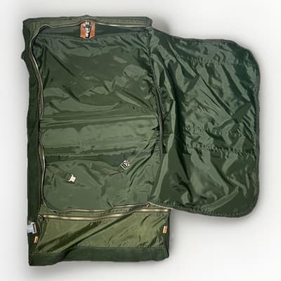 Dakota Tumi Vintage Garment Bag Gree Canvas Brown Leather Trim Classic - Thumbnail 3