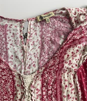 DEMOCRACY Women’s Boho Eyelet Lace Floral Top Blouse Red Size X Large Summer - Thumbnail 2