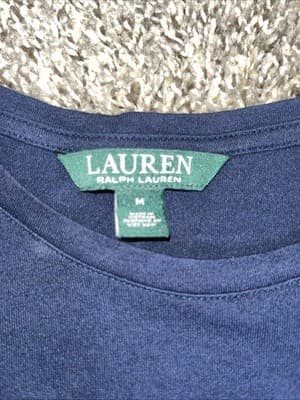 Lauren Ralph Lauren T Shirt Women M Navy Studded Logo Cap Sleeve Top Diamonds - Thumbnail 2