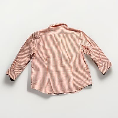 RALPH LAUREN 3/4 Sleeve Orange & White Striped Shirt Embroidered XL Anchor Logo - Thumbnail 3