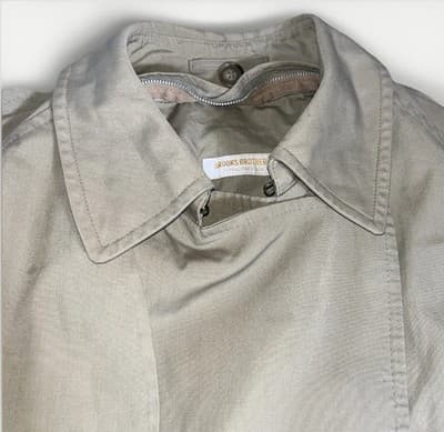Vintage Brooks Brothers Trench Coat Wom. 42 L Khaki Belted Plaid Lined Made USA - Thumbnail 2