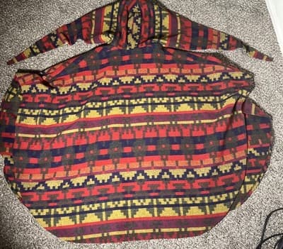 Vintage 80s Dani Colby Colorful Hooded Batwing Cape Poncho Aztec Southwestern - Thumbnail 5