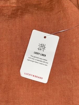 Lucky Brand Shirt Mens XXL Summer Orange Pocket Button Up Linen Blend Boho - Thumbnail 3