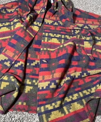 Vintage 80s Dani Colby Colorful Hooded Batwing Cape Poncho Aztec Southwestern - Thumbnail 4