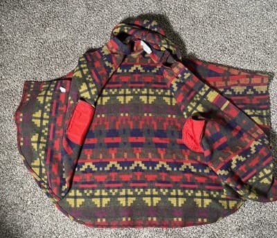Vintage 80s Dani Colby Colorful Hooded Batwing Cape Poncho Aztec Southwestern - Thumbnail 2