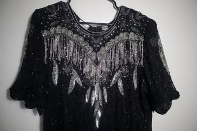 Denise Elle Dress Womens Large Beaded Sequin Short Sleeve Shoulder Pads - Thumbnail 2