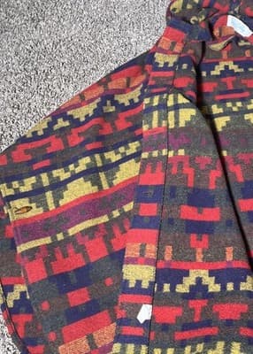 Vintage 80s Dani Colby Colorful Hooded Batwing Cape Poncho Aztec Southwestern - Thumbnail 3