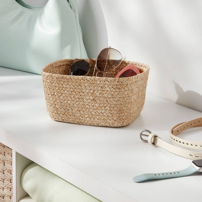 Small Natural Woven Basket Almond - Brightroom: Rectangle Storage, Paper Material, 4"x8"x6 - Thumbnail 7