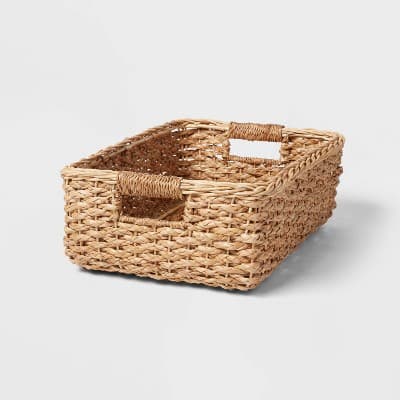 Small Natural Woven Basket Almond - Brightroom: Rectangle Storage, Paper Material, 4"x8"x6 - Thumbnail 4