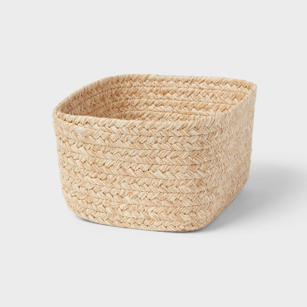 Small Natural Woven Basket Almond - Brightroom: Rectangle Storage, Paper Material, 4"x8"x6 - Thumbnail 2