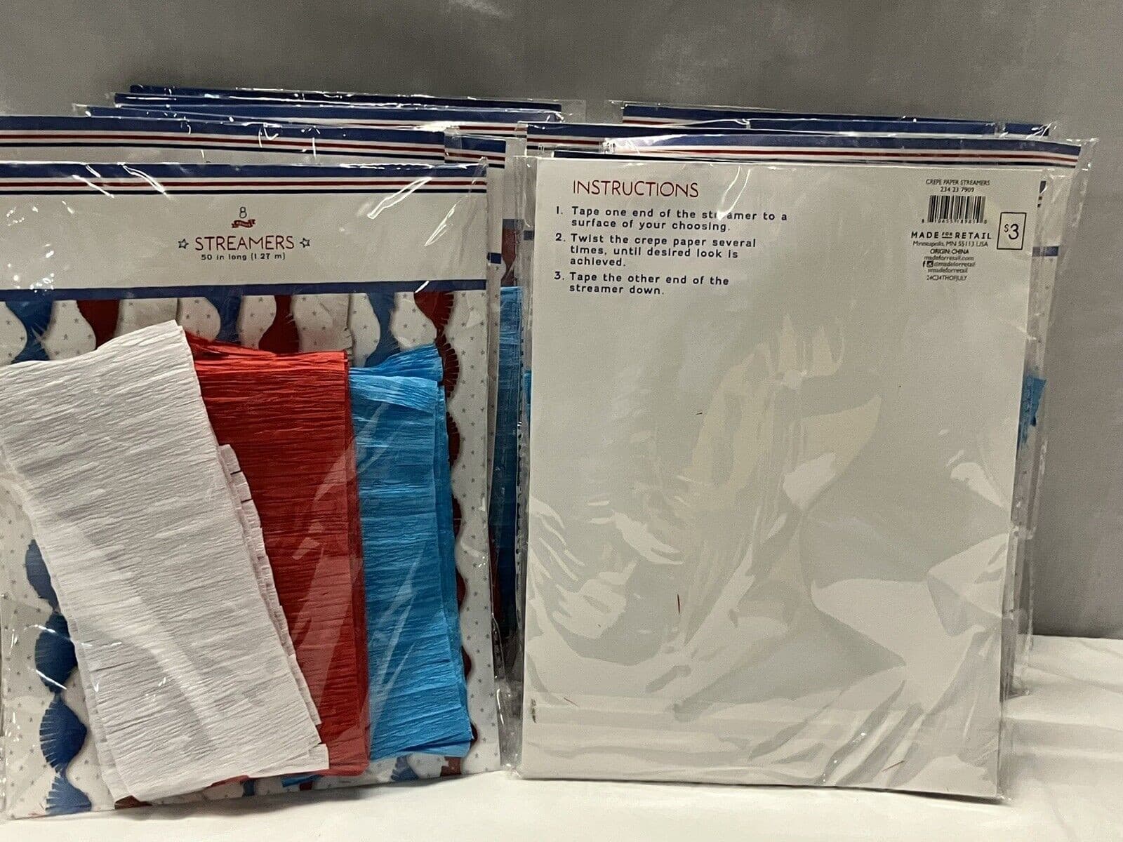 12X Bullseye Playground Red White & Blue Streamers 50” 8ct - Thumbnail 4