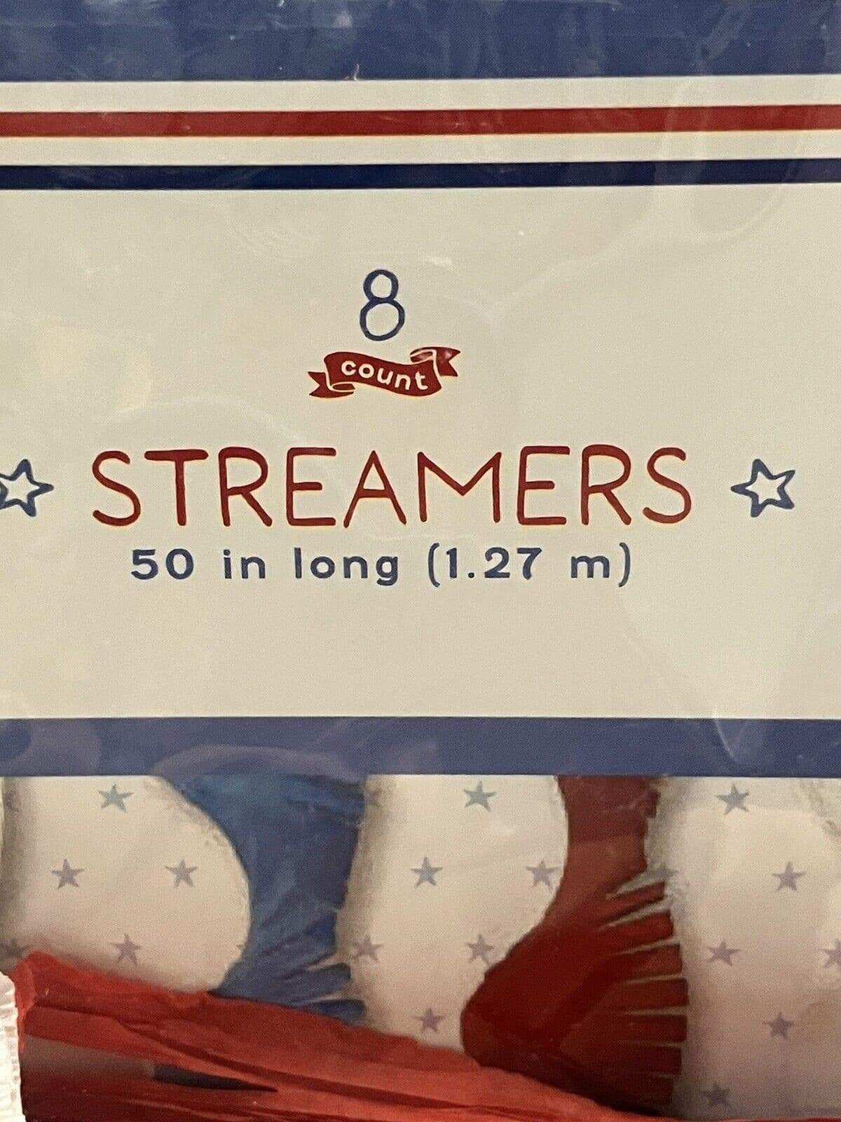12X Bullseye Playground Red White & Blue Streamers 50” 8ct - Thumbnail 2