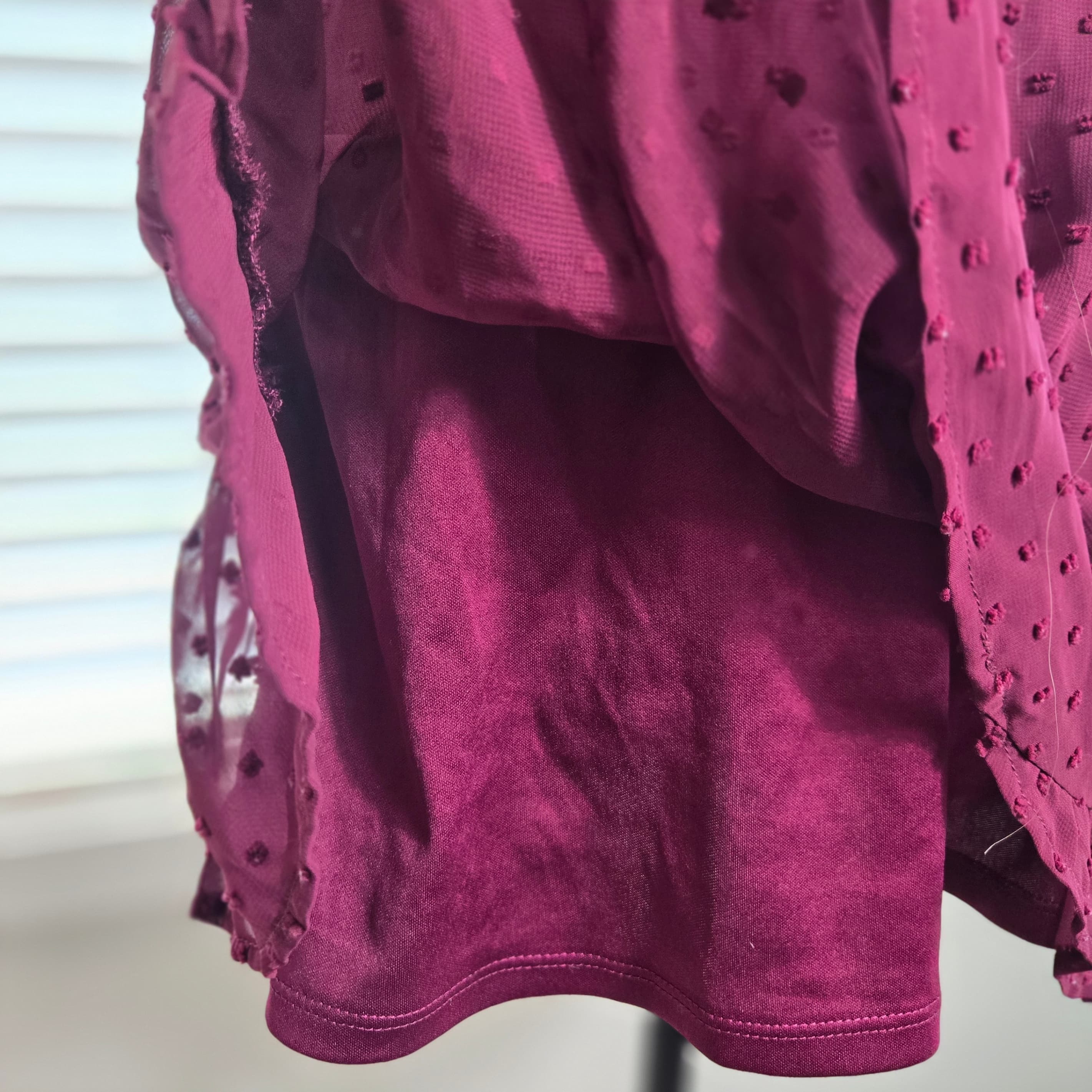 Rewind Burgundy Polka Dot Wrap Dress Size Small - Thumbnail 4