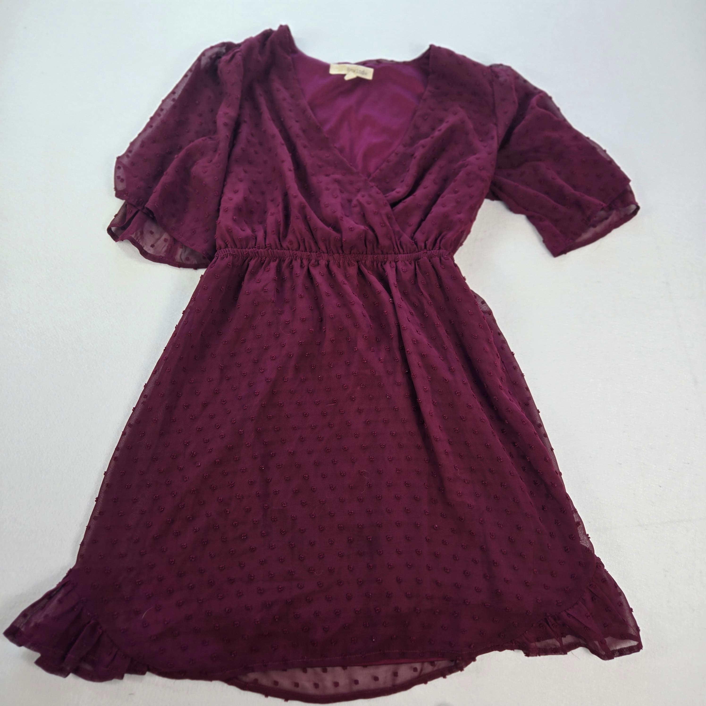 Rewind Burgundy Polka Dot Wrap Dress Size Small - Thumbnail 8