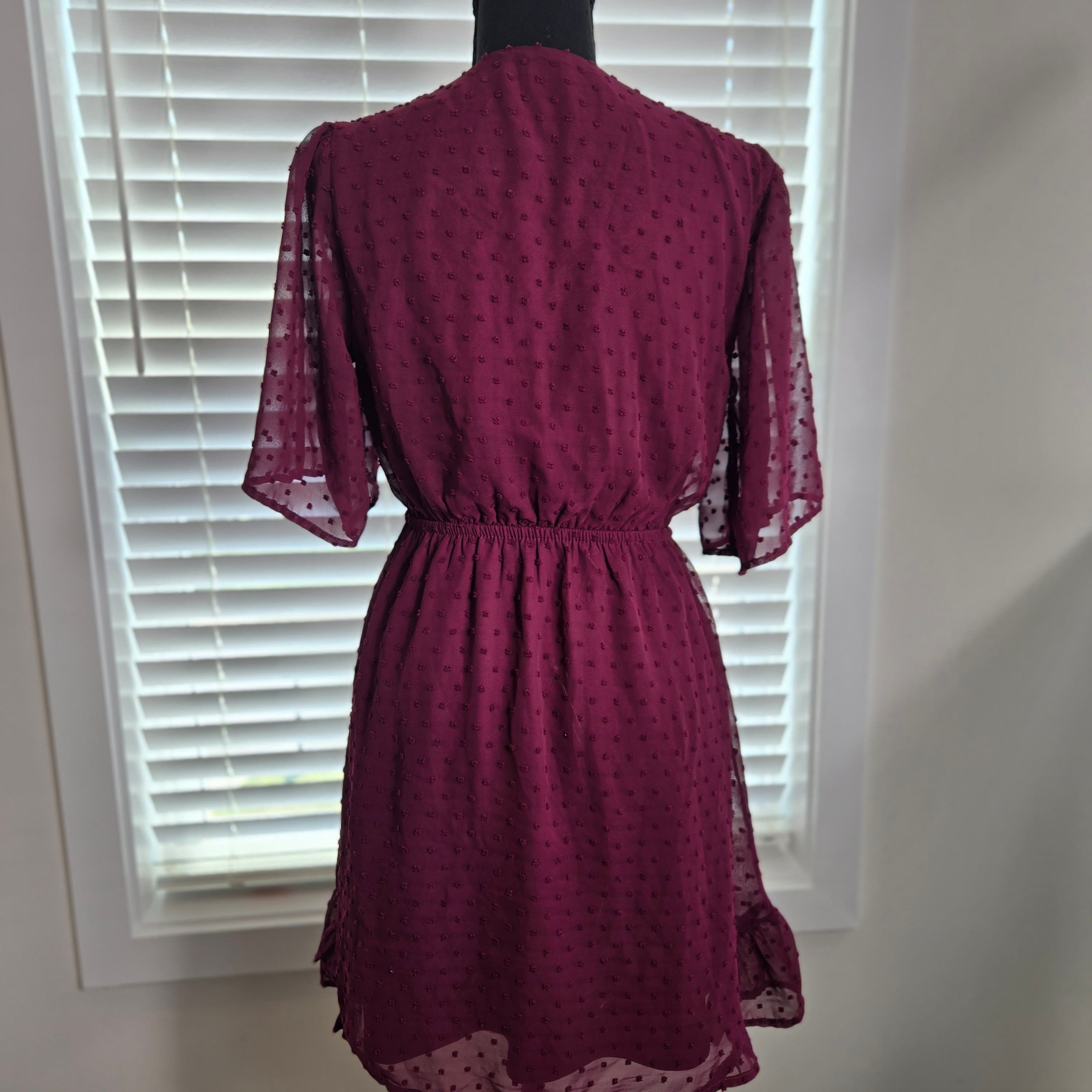 Rewind Burgundy Polka Dot Wrap Dress Size Small - Thumbnail 10