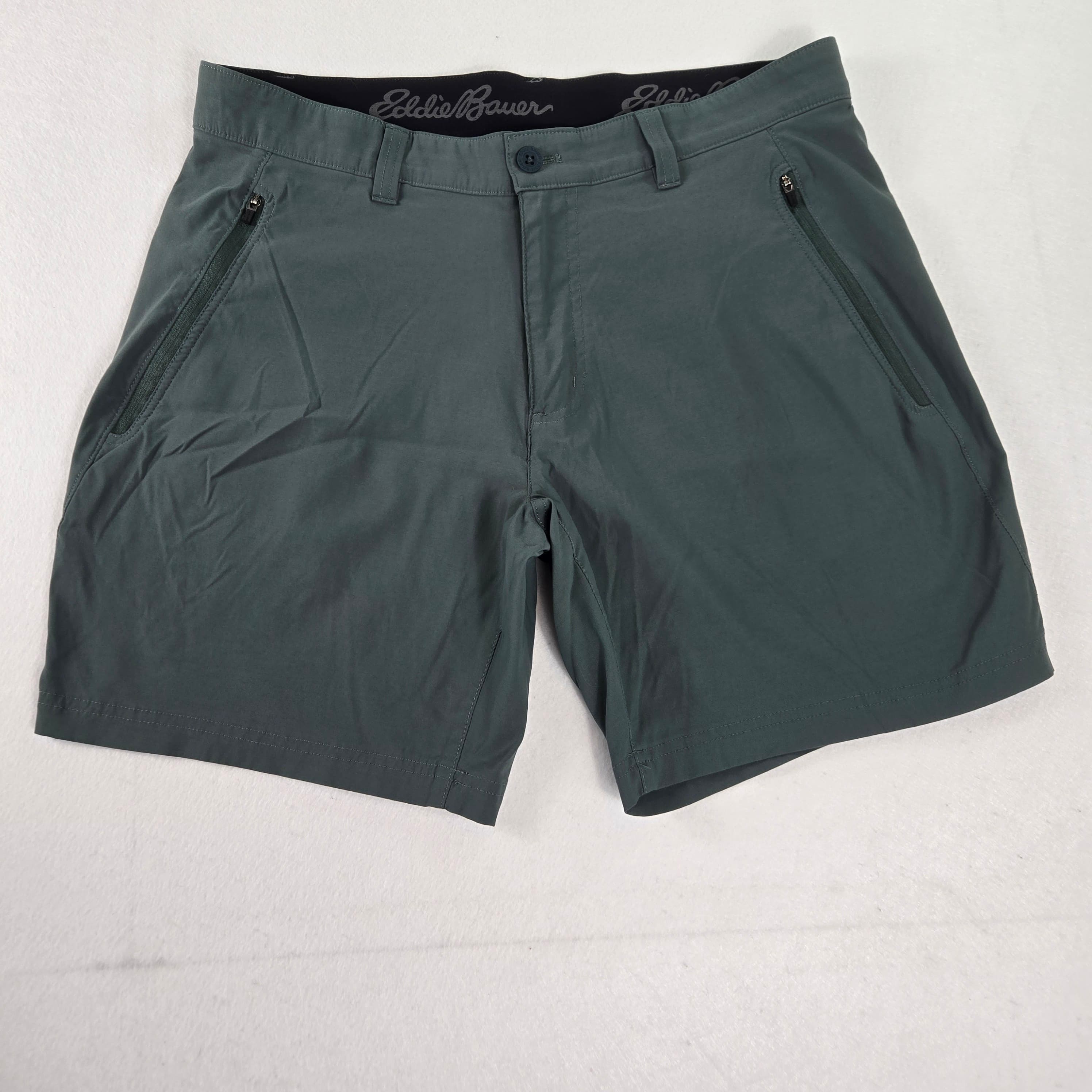 Eddie Bauer Men's Green Shorts with Zipper Pockets