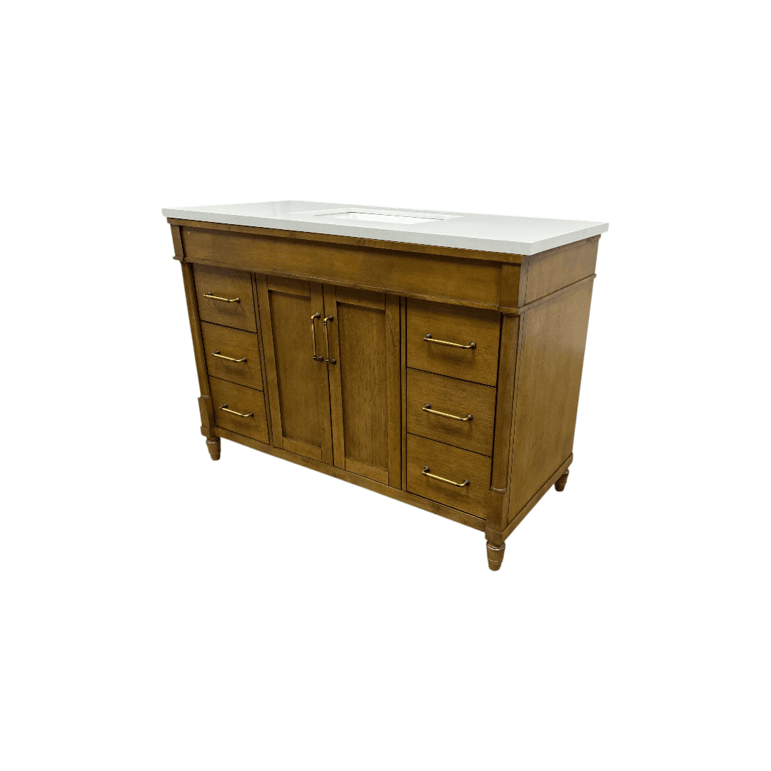 OVE Decors Salisbury Single Sink Freestanding Almond Latte Bathroom Vanity With White Engineered Marble Top - Thumbnail 6