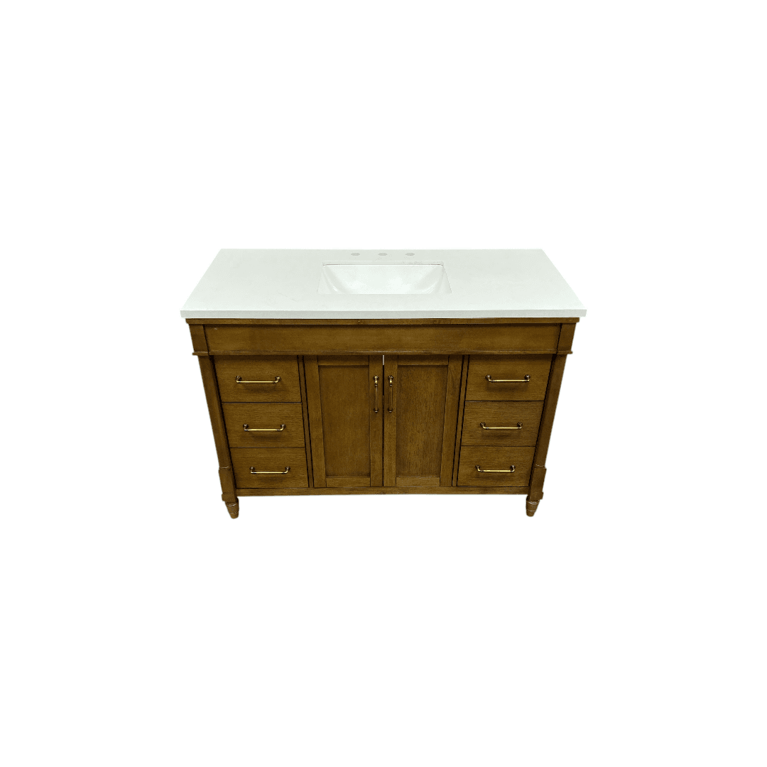 OVE Decors Salisbury Single Sink Freestanding Almond Latte Bathroom Vanity With White Engineered Marble Top - Thumbnail 3
