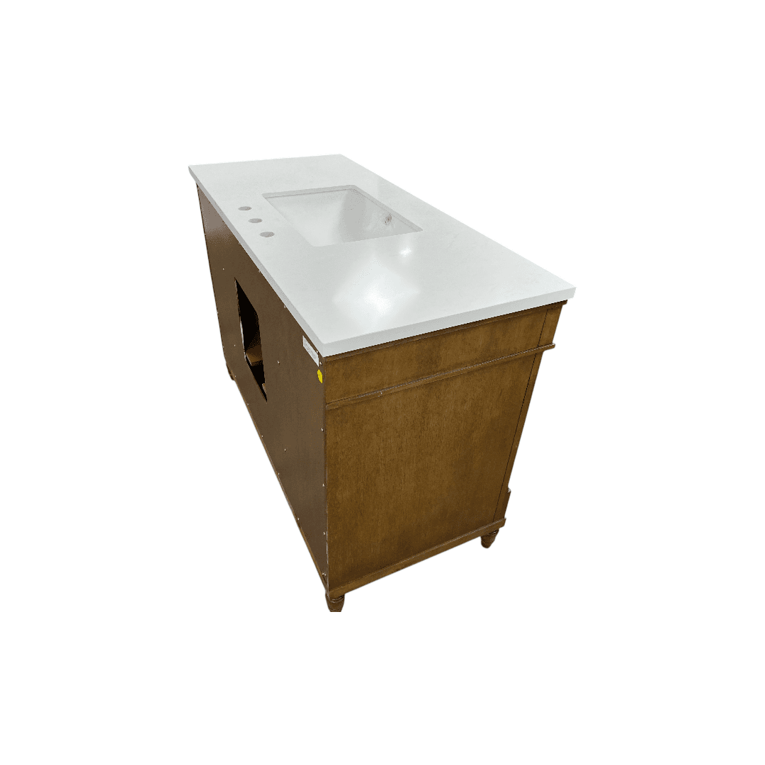 OVE Decors Salisbury Single Sink Freestanding Almond Latte Bathroom Vanity With White Engineered Marble Top - Thumbnail 12