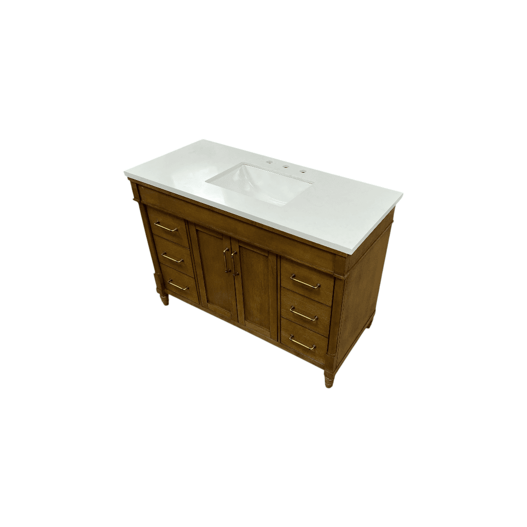 OVE Decors Salisbury Single Sink Freestanding Almond Latte Bathroom Vanity With White Engineered Marble Top - Thumbnail 5