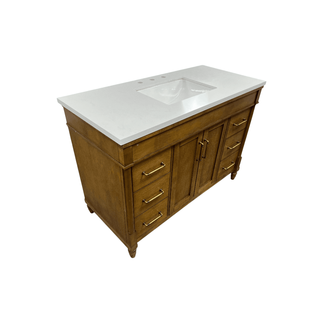 OVE Decors Salisbury Single Sink Freestanding Almond Latte Bathroom Vanity With White Engineered Marble Top - Thumbnail 15