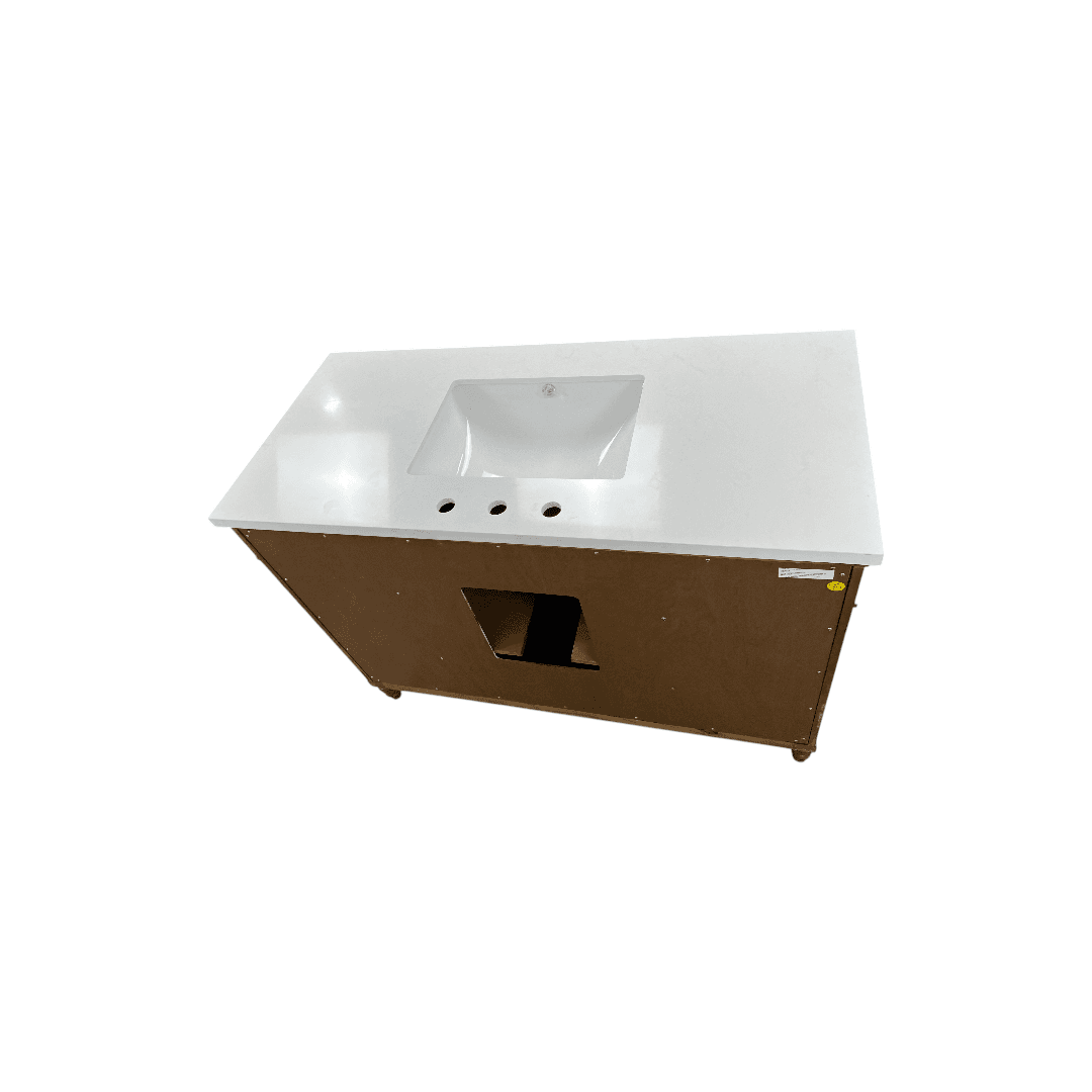 OVE Decors Salisbury Single Sink Freestanding Almond Latte Bathroom Vanity With White Engineered Marble Top - Thumbnail 11