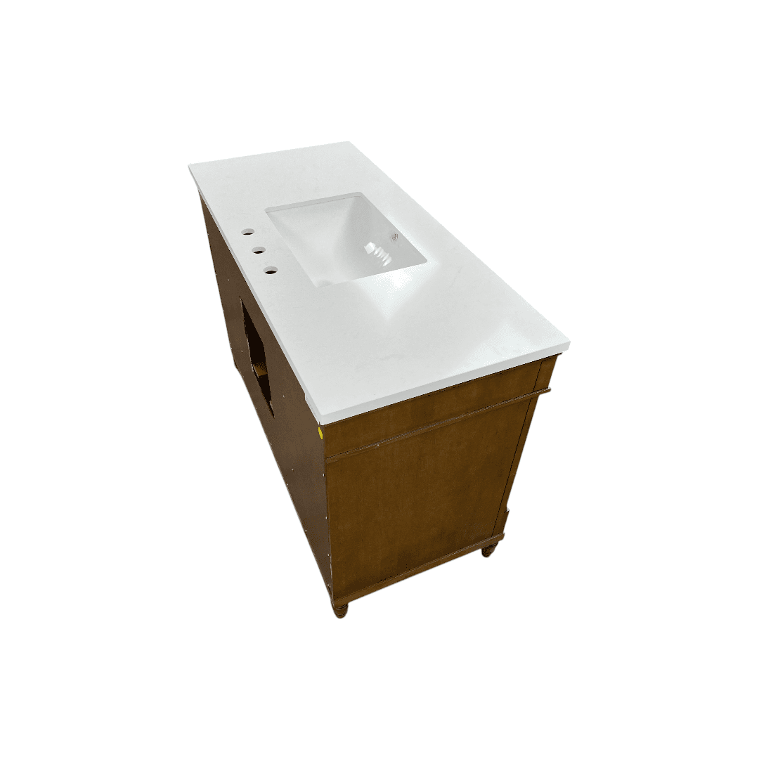 OVE Decors Salisbury Single Sink Freestanding Almond Latte Bathroom Vanity With White Engineered Marble Top - Thumbnail 13