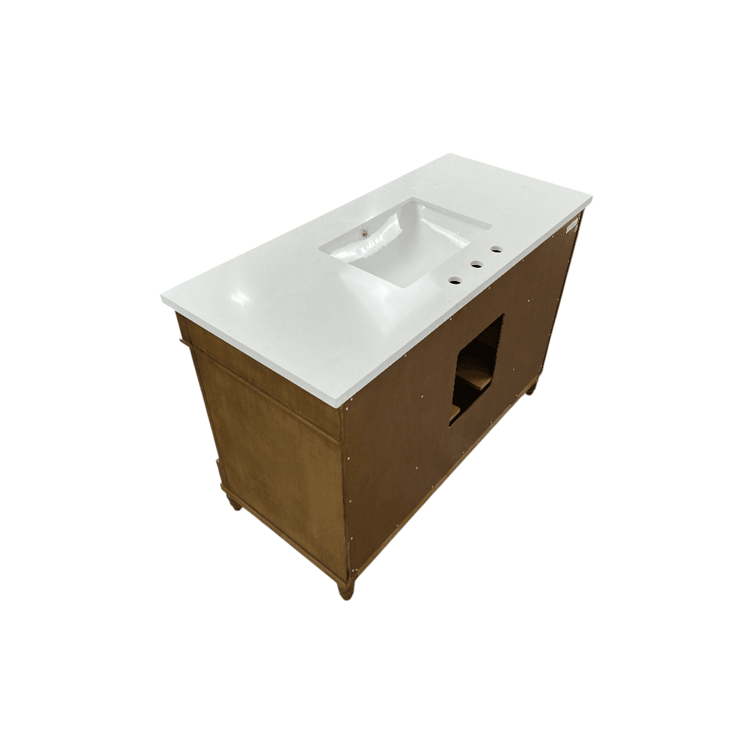 OVE Decors Salisbury Single Sink Freestanding Almond Latte Bathroom Vanity With White Engineered Marble Top - Thumbnail 10
