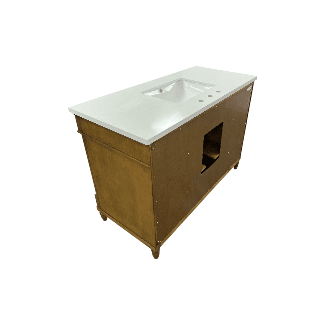 OVE Decors Salisbury Single Sink Freestanding Almond Latte Bathroom Vanity With White Engineered Marble Top - Thumbnail 9