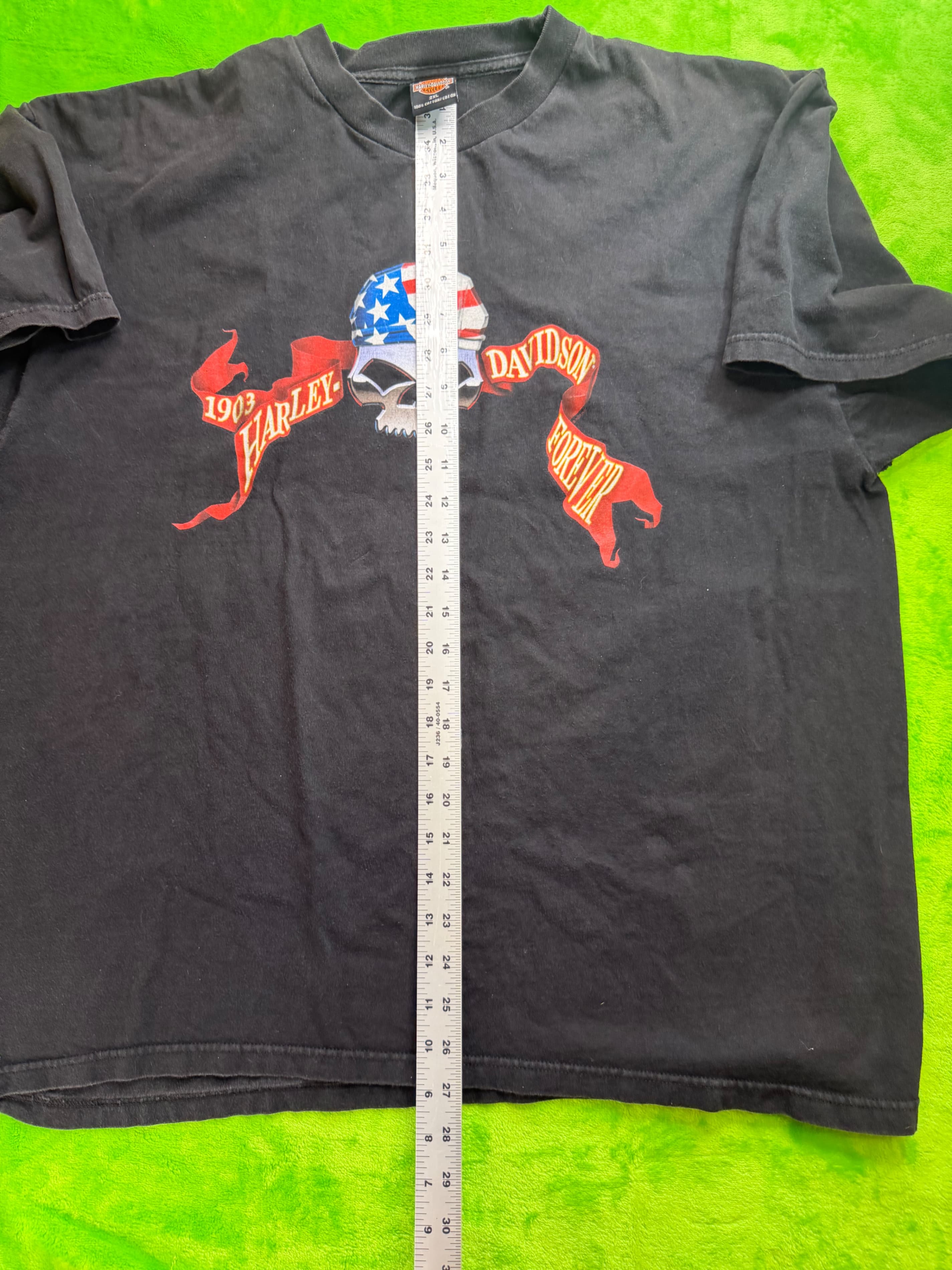 H-D Longview TX 1903 Forever Skull Flag Tee Vtg c2000 Sz 2XL - Thumbnail 2