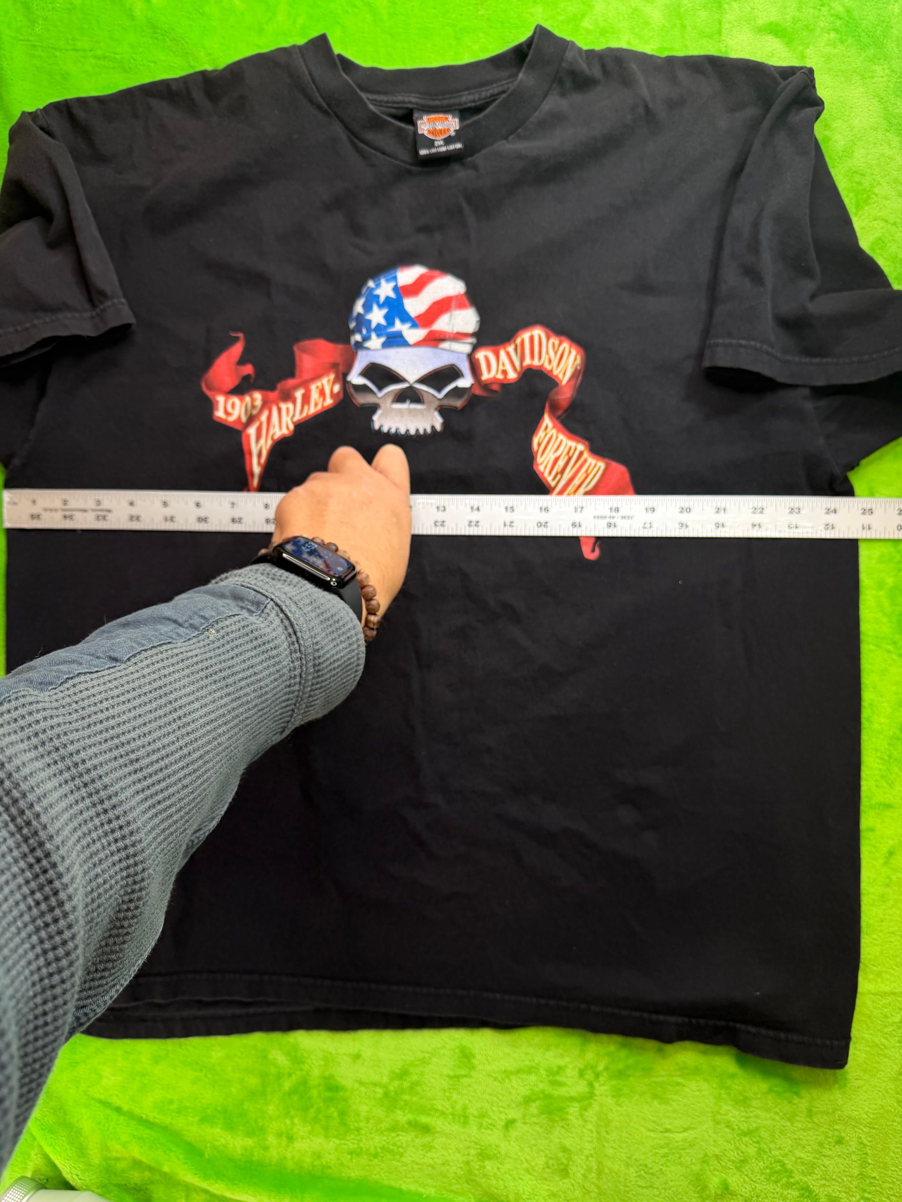 H-D Longview TX 1903 Forever Skull Flag Tee Vtg c2000 Sz 2XL - Thumbnail 4