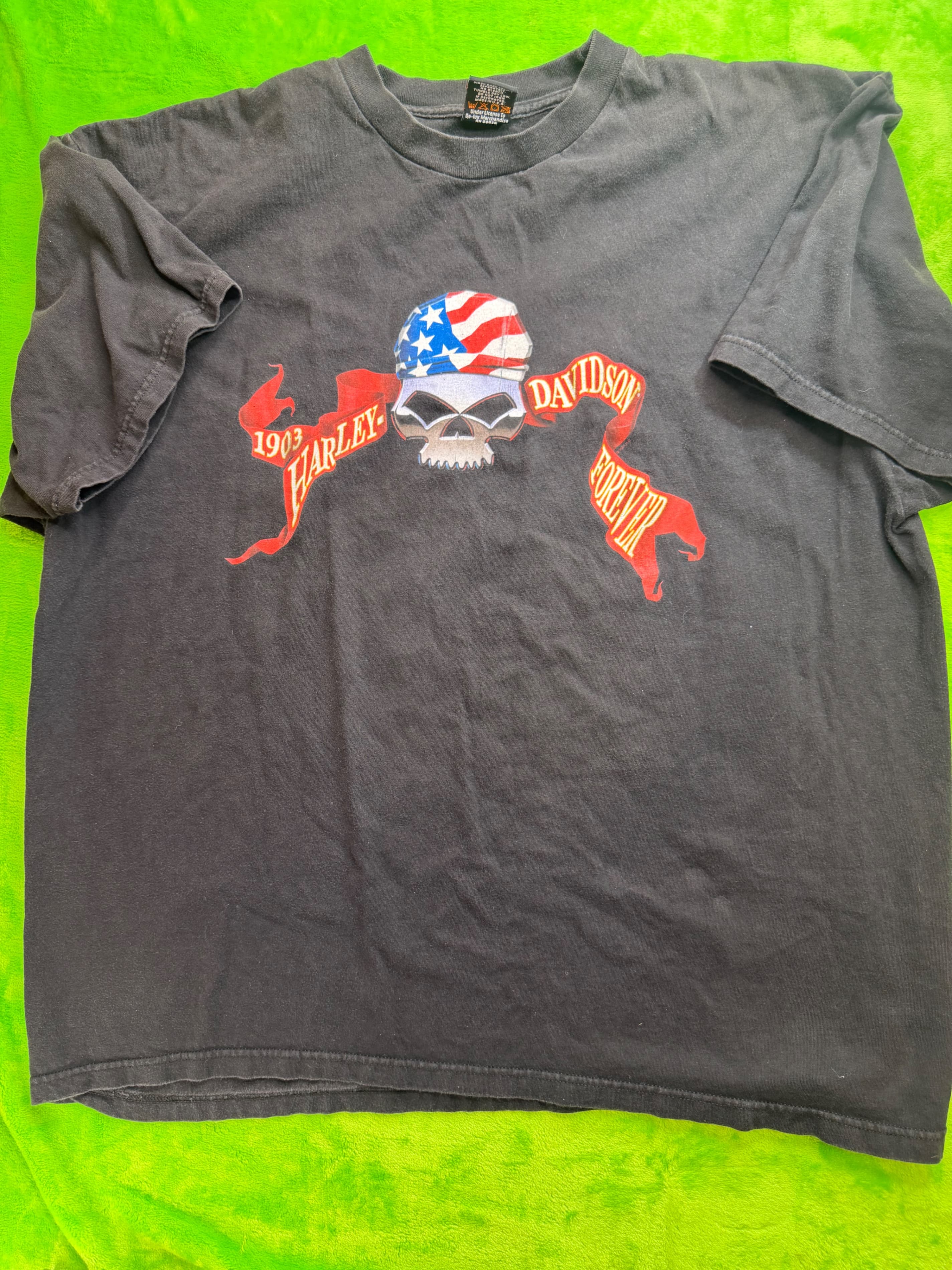 H-D Longview TX 1903 Forever Skull Flag Tee Vtg c2000 Sz 2XL - Thumbnail 6