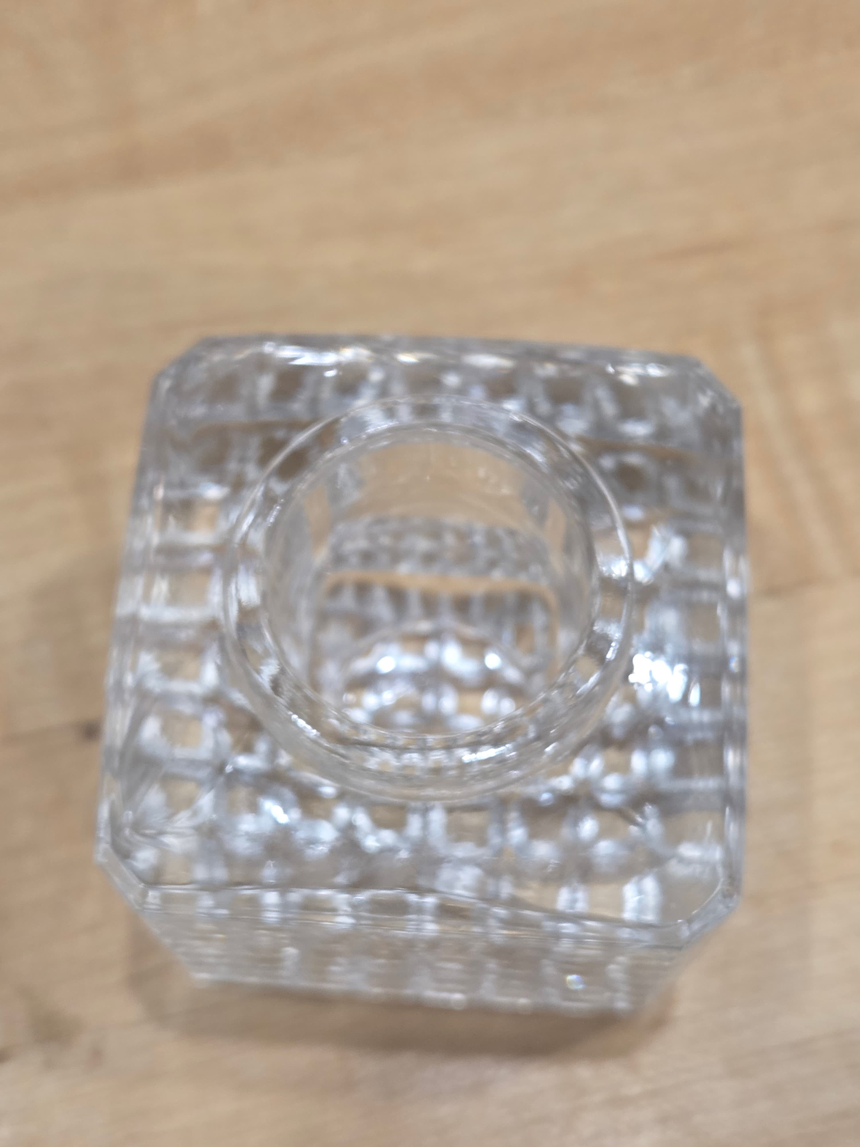 Antique Square Cut Glass Inkwell Heavy Block Waffle Hobnail Pattern Base No Lid - Thumbnail 2