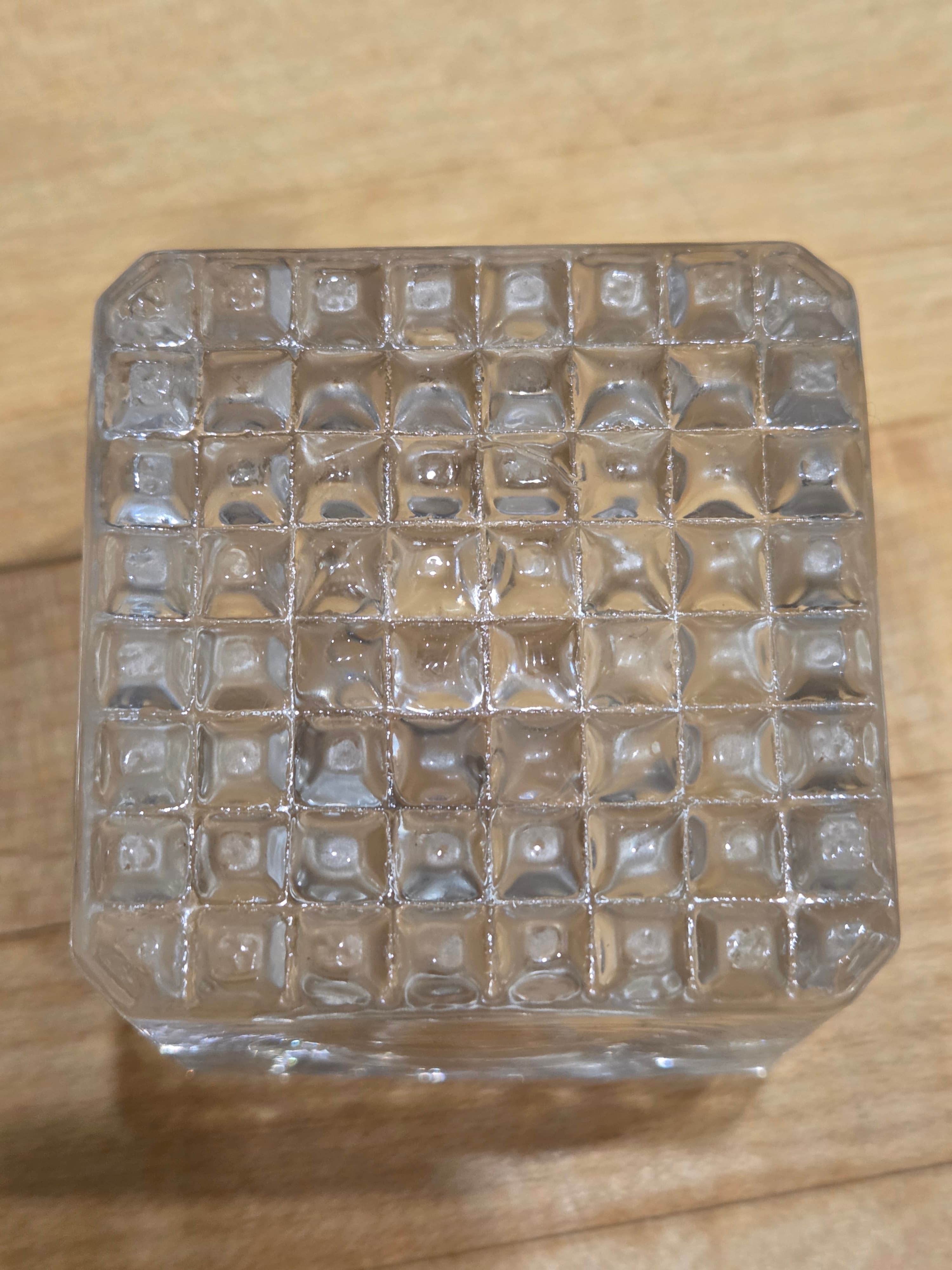 Antique Square Cut Glass Inkwell Heavy Block Waffle Hobnail Pattern Base No Lid - Thumbnail 3
