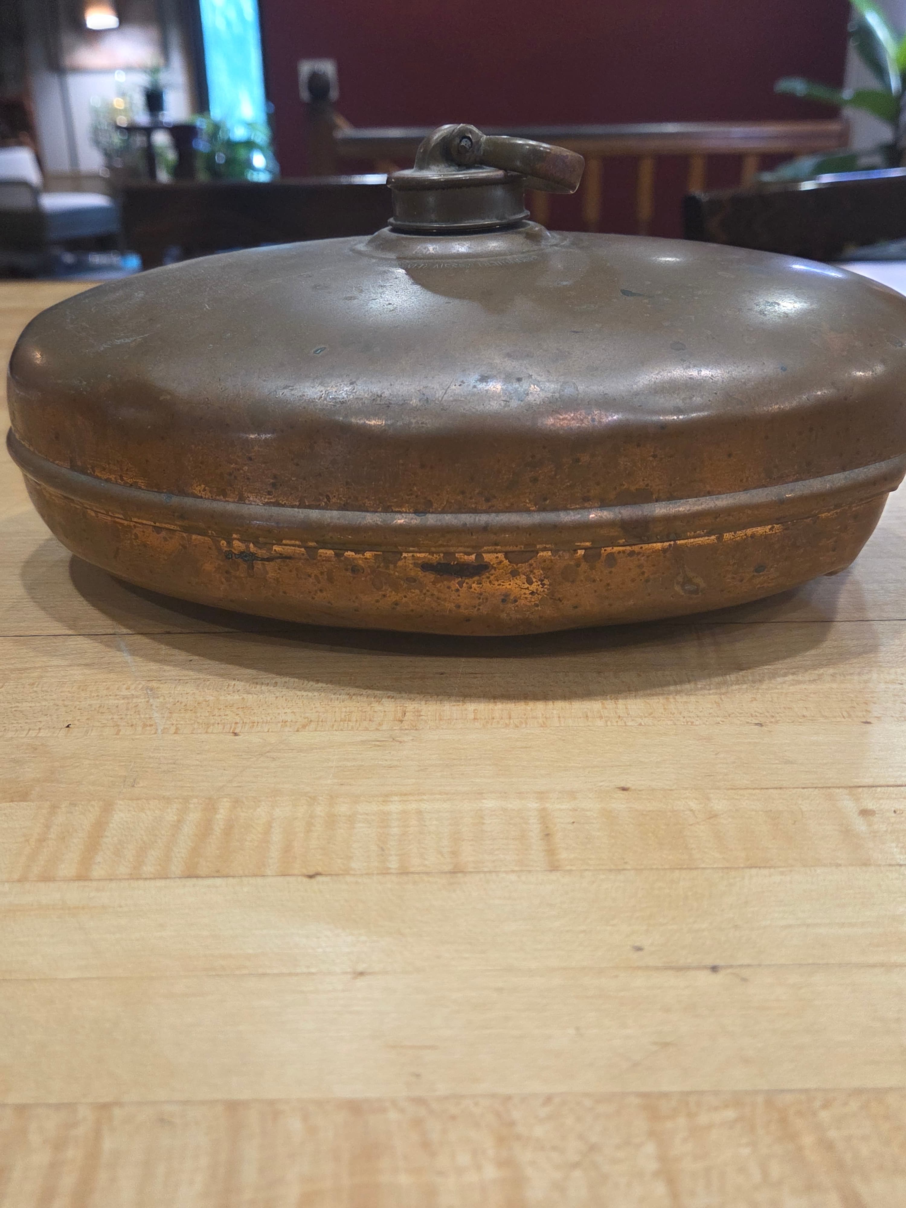 Vintage Copper Canteen & Hot Water Bottle - Antique, Dented, Non-Functional - Thumbnail 6