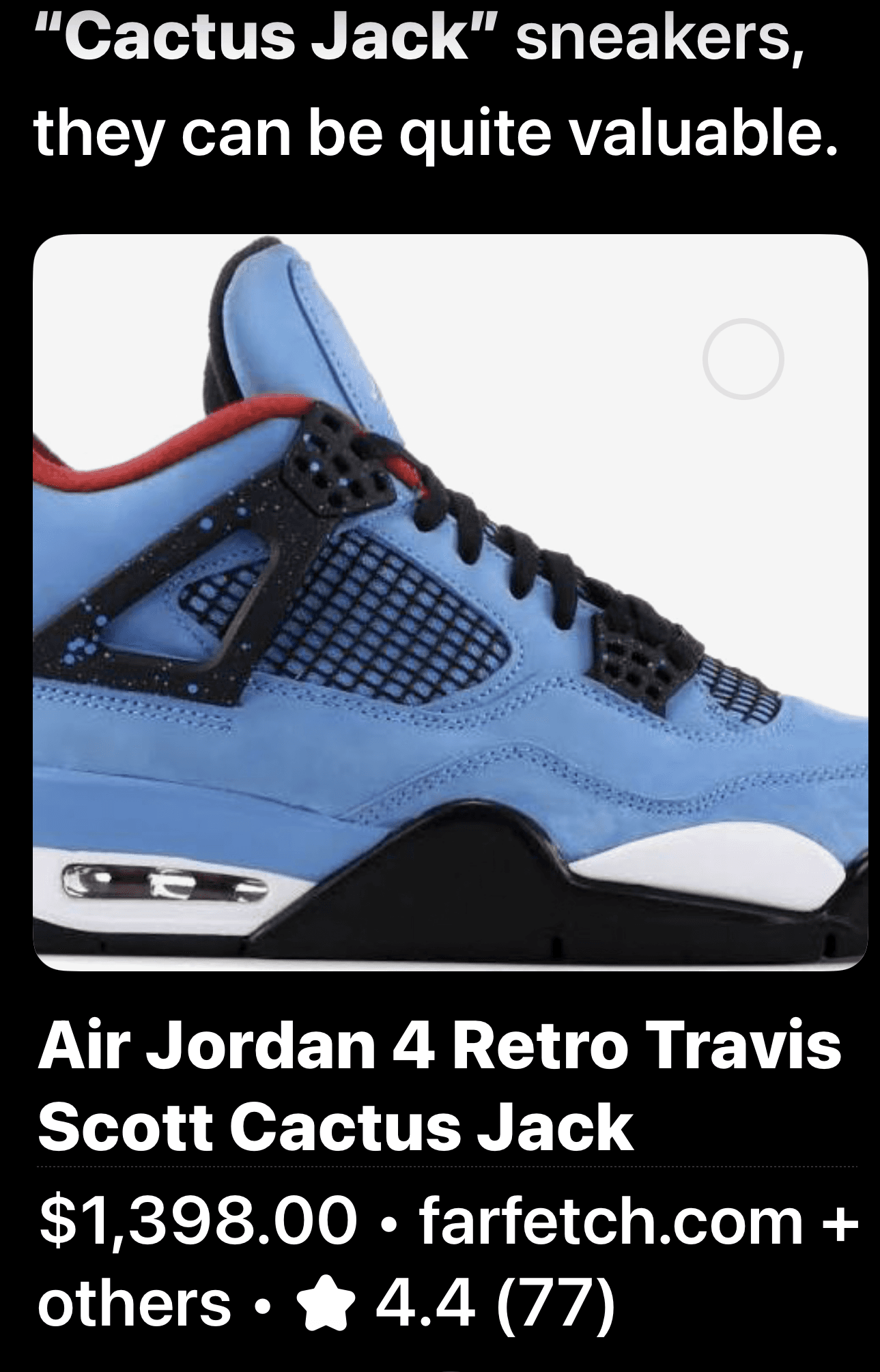 Nike Air Jordan retro Four, cactus Jac, Travis, Scott edition