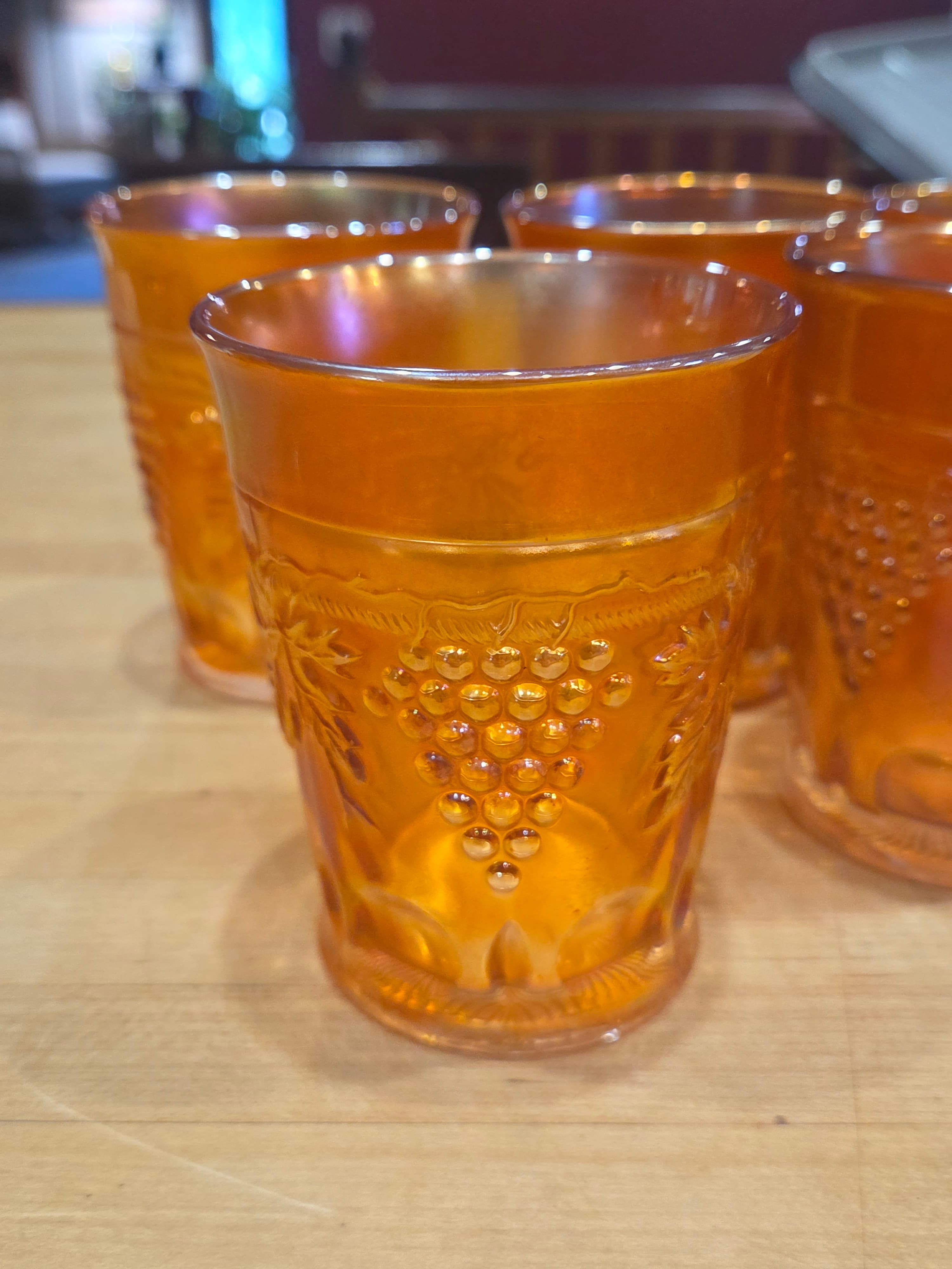 Vintage Amber Glass Tumblers Set of 5 with Grape Design 2 ASIS - Thumbnail 3