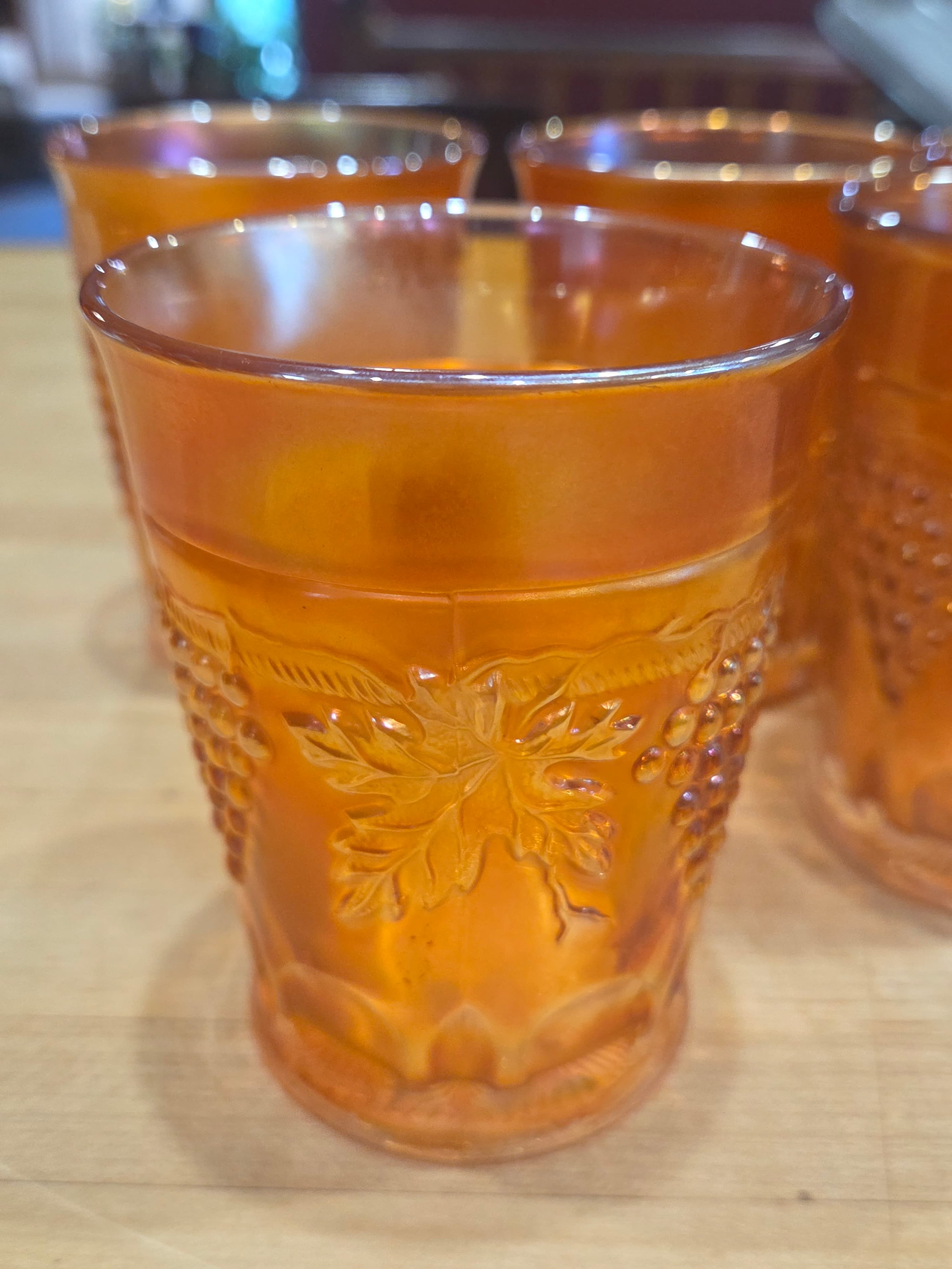 Vintage Amber Glass Tumblers Set of 5 with Grape Design 2 ASIS - Thumbnail 4