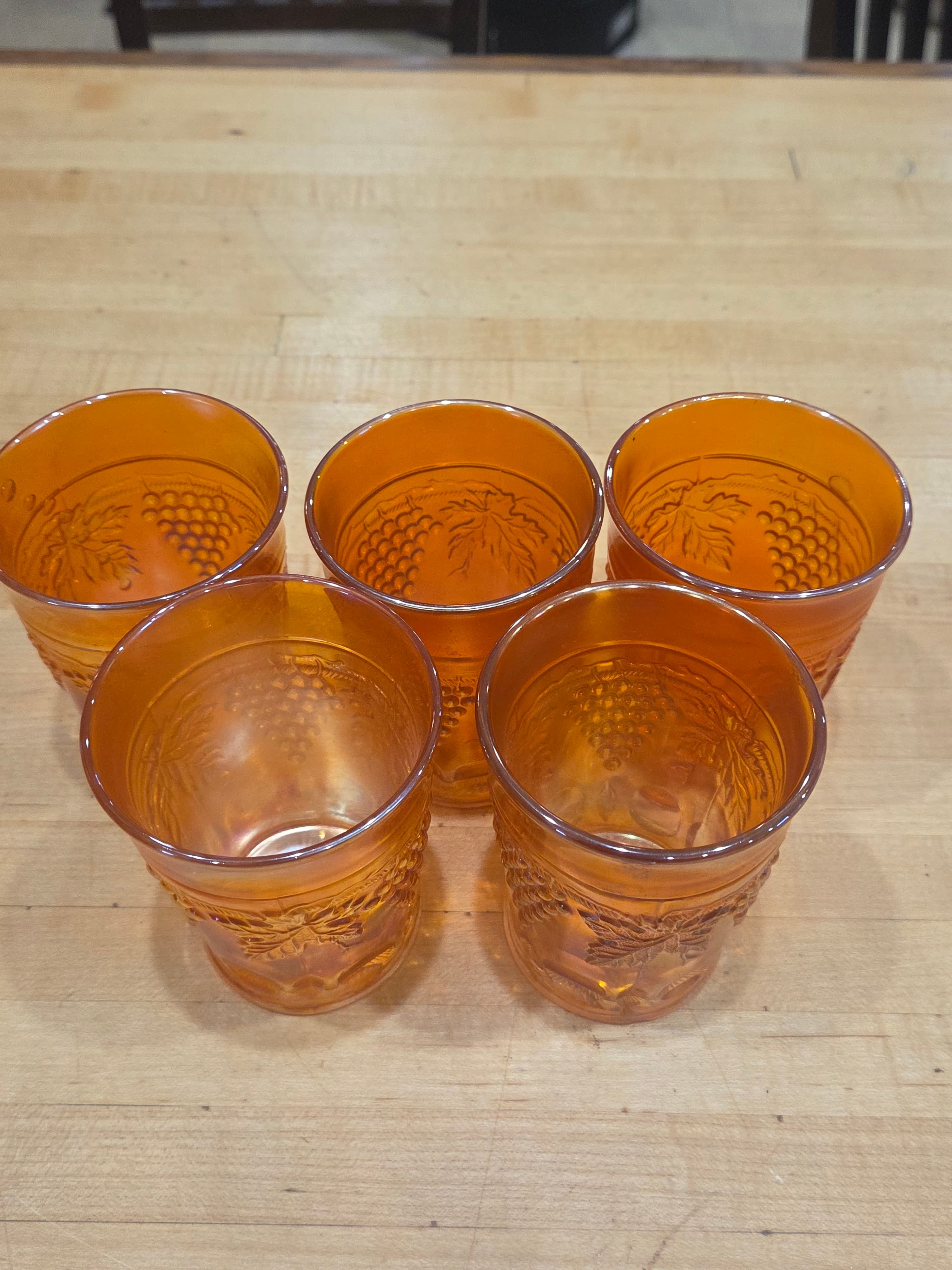 Vintage Amber Glass Tumblers Set of 5 with Grape Design 2 ASIS - Thumbnail 2