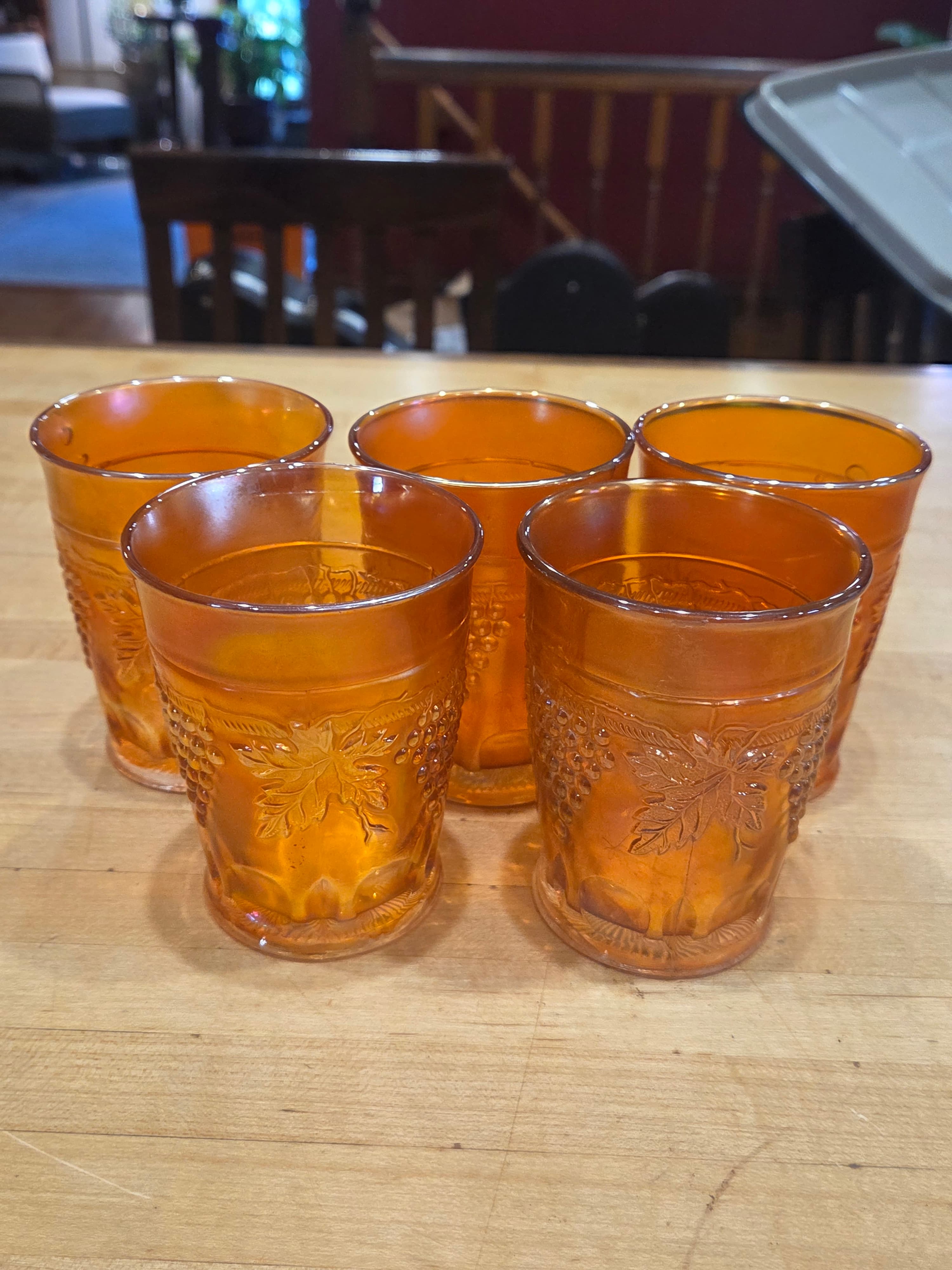 Vintage Amber Glass Tumblers Set of 5 with Grape Design 2 ASIS