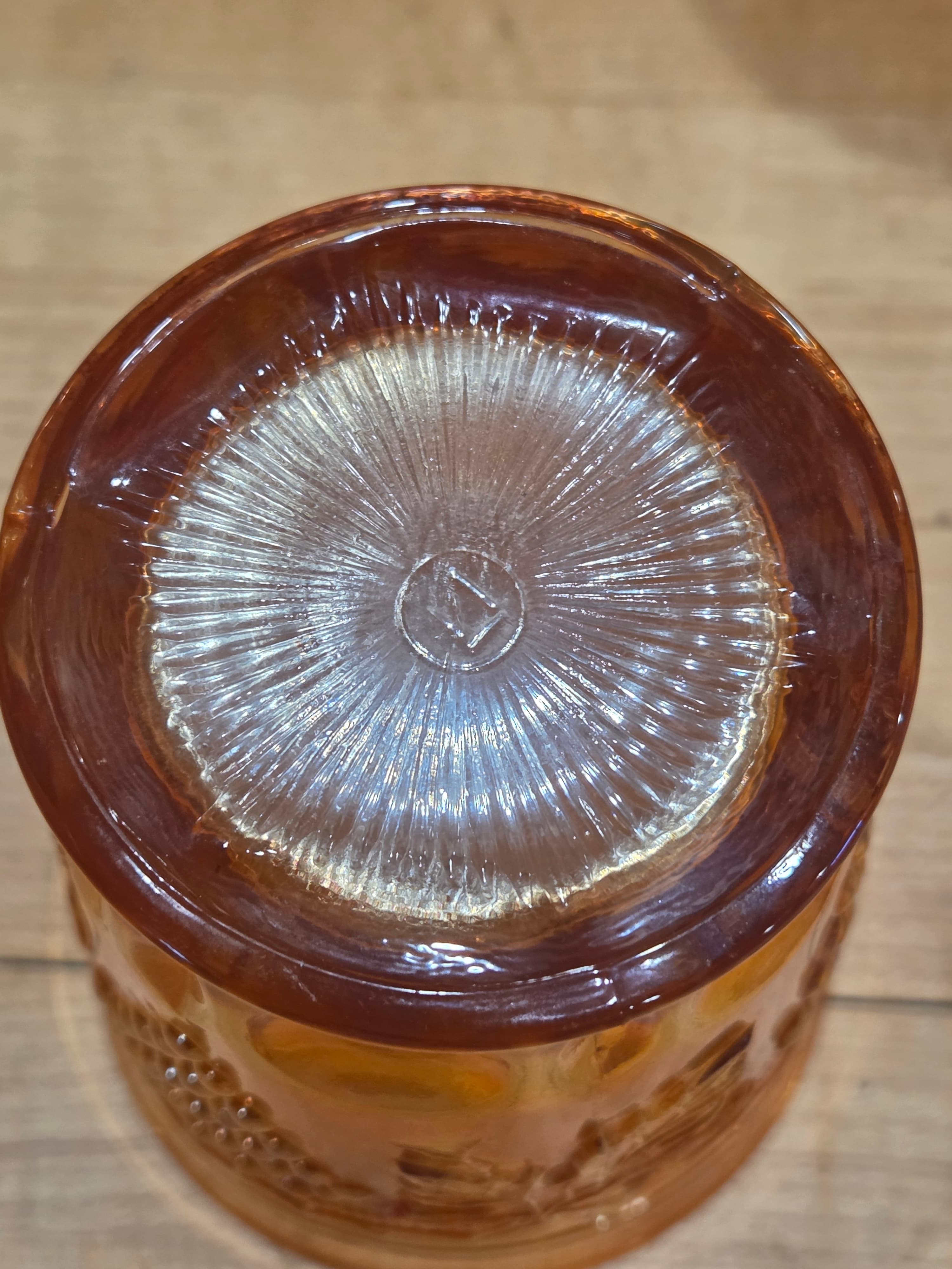 Vintage Amber Glass Tumblers Set of 5 with Grape Design 2 ASIS - Thumbnail 5